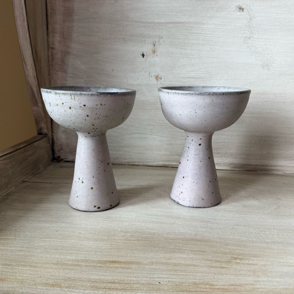 2- Mid Century Modern Style Footed Bowls Candle Sticks Jewelry Holder Signed